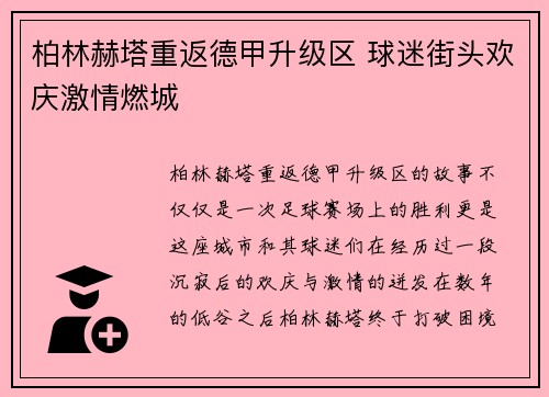 柏林赫塔重返德甲升级区 球迷街头欢庆激情燃城